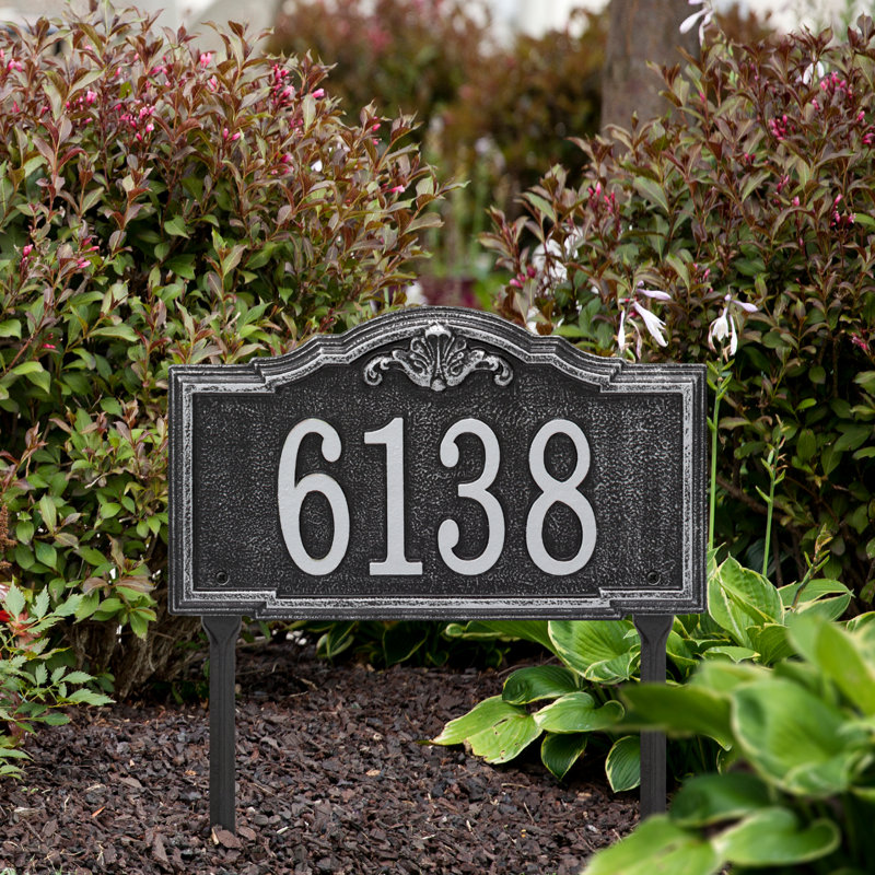 Gatewood Personalized Standard 1-Line Lawn Address Sign, Black/Silver, Yes