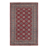 Vintage Bokhara Rug In Rich Red With Tan Geometric Patterns - Rug & Kilim