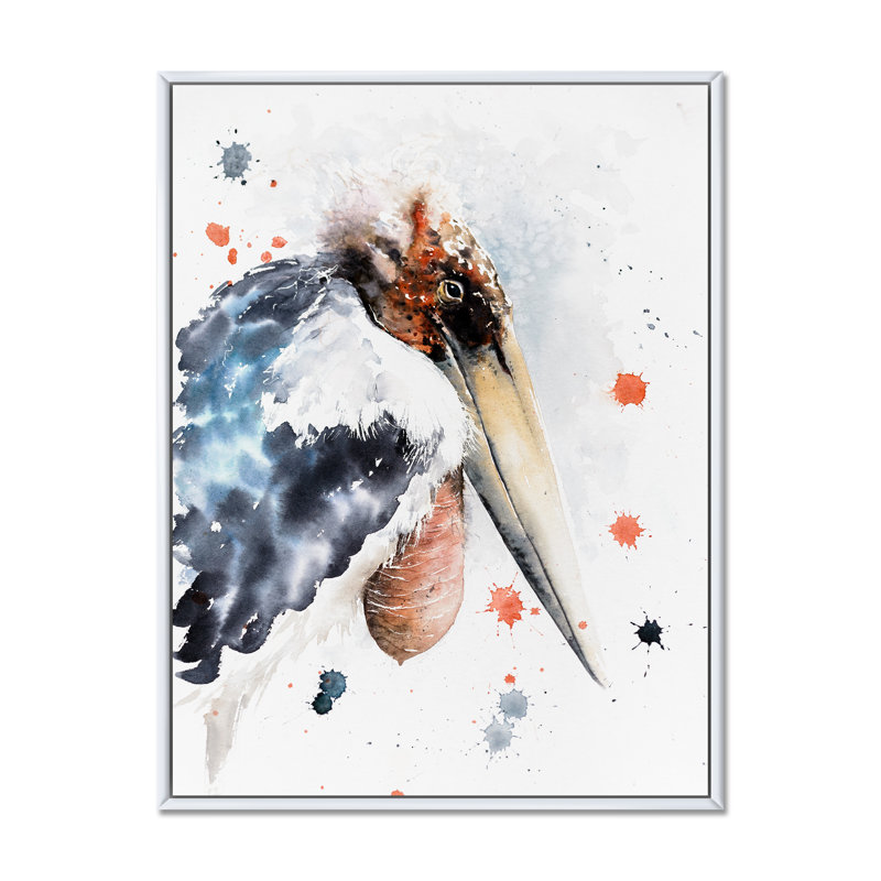 «Abstract Portrait of Marabou Stork», reproduction d'art sur toile encadrée, H 12 po x l 8 po x P 1 po, Cadre flottant blanc
