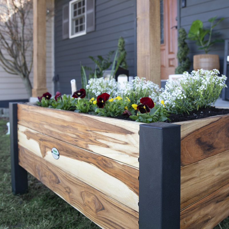 Backyard 10 Cubic Foot Teak Planter with Powder Coated Legs