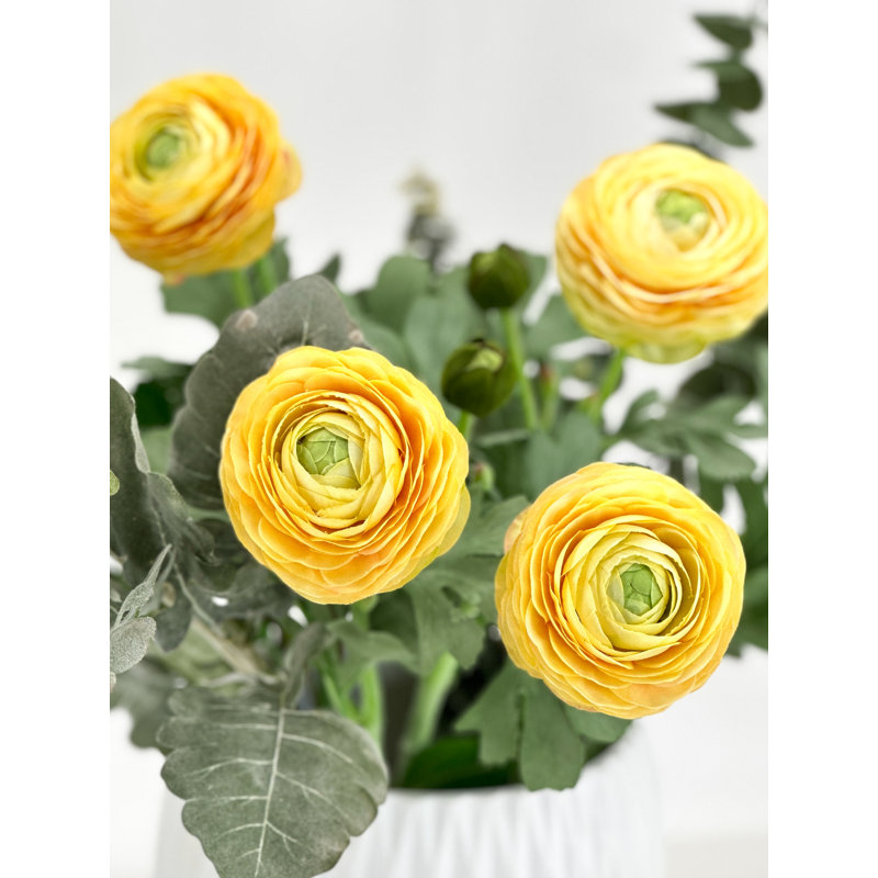 1 fleur artificielle de haute qualité Ranunculus, Jaune