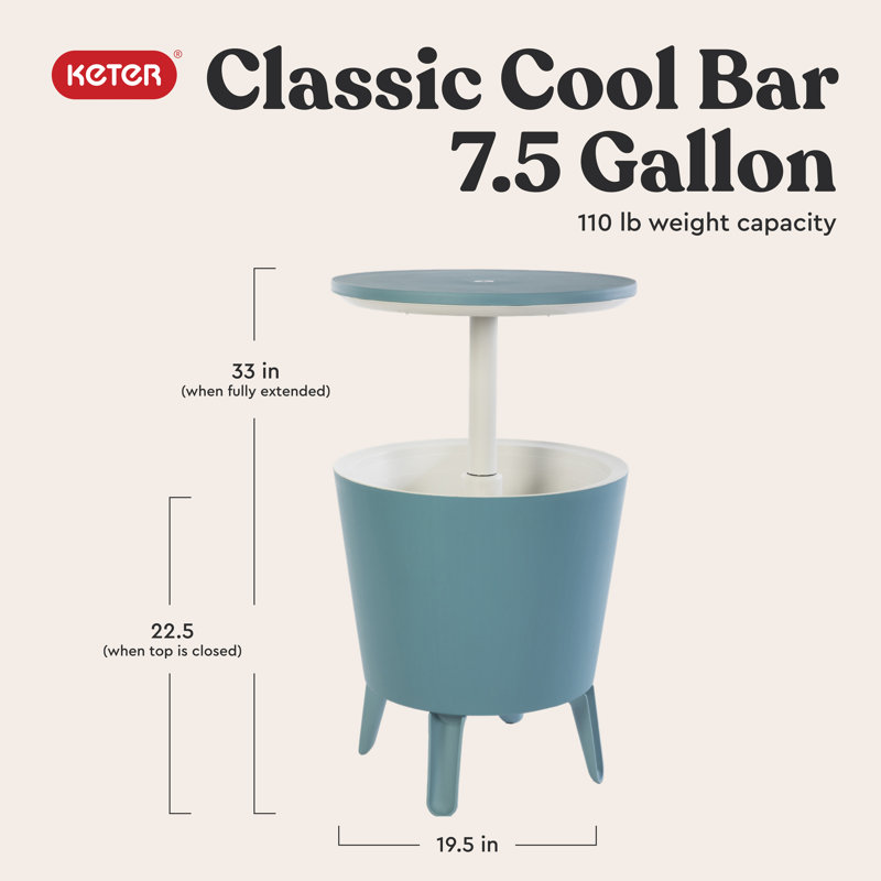 Keter 32 Qt. Cool Bar Cooler Outdoor Weather Resistant Patio Furniture 2 in 1 Pop Up Cocktail Side Table and Beverage Cooler Combo (Choose Color)
