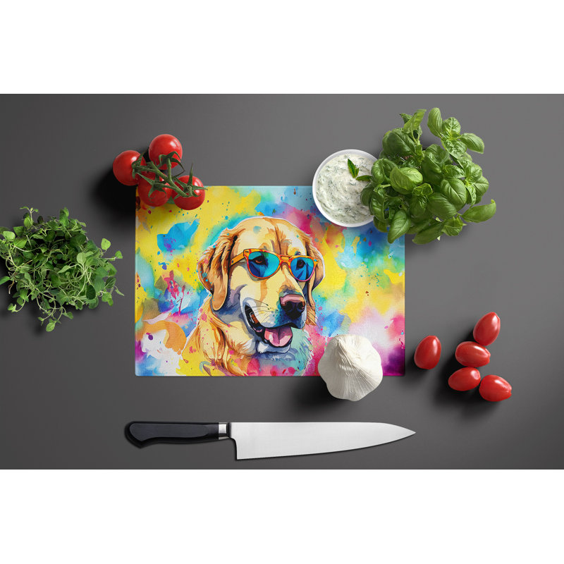 Yellow Labrador Hippie Dawg Glass Cutting Board Large