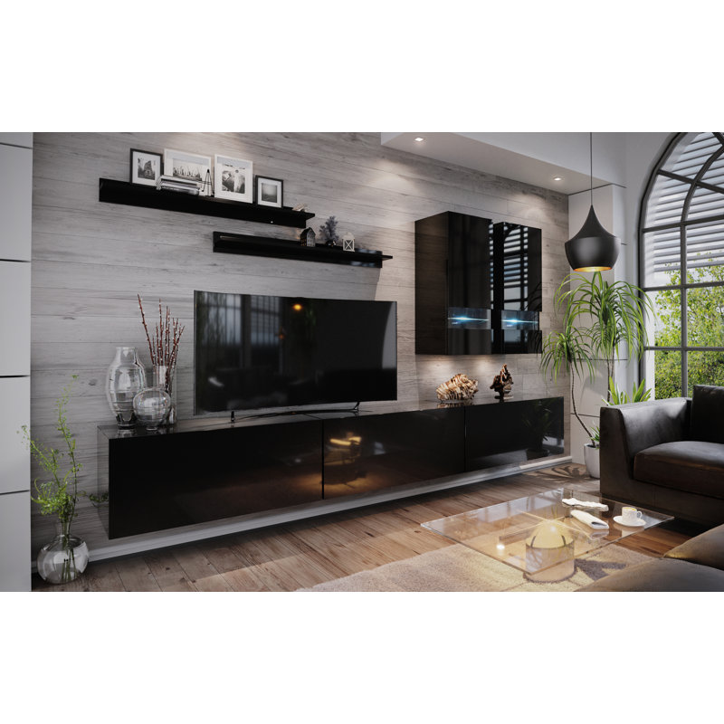 Feiga Unfinished Floating Entertainment Unit for TVs up to 70", Black, No