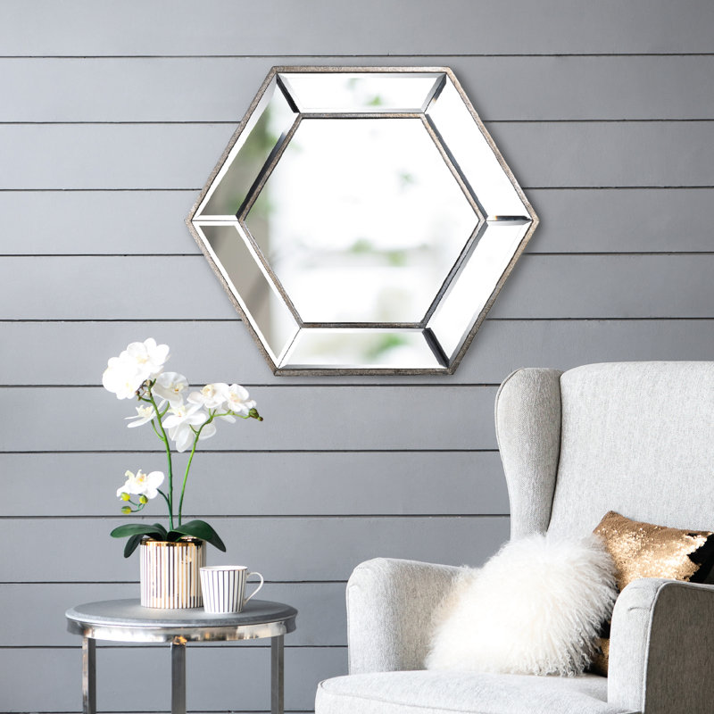 Miroir de décoration intérieure 20 "x 18", forme hexagonale, design moderne en verre pour différentes pièces mur 20,7 x 1,6 x 17,9, convenant à plusieurs thèmes de pièce