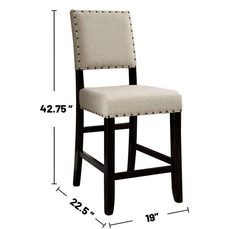 2 chaises à hauteur de comptoir au style gracieux, noir antique et beige avec détails fins