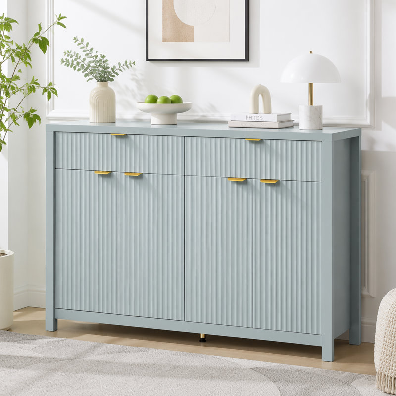 Buffet 55,1 "avec 2 tiroirs et 4 portes, tablettes réglables, Cyan