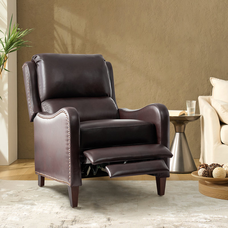 Fauteuil inclinable en cuir véritable de 28,75 po de large Neliyah, Espresso