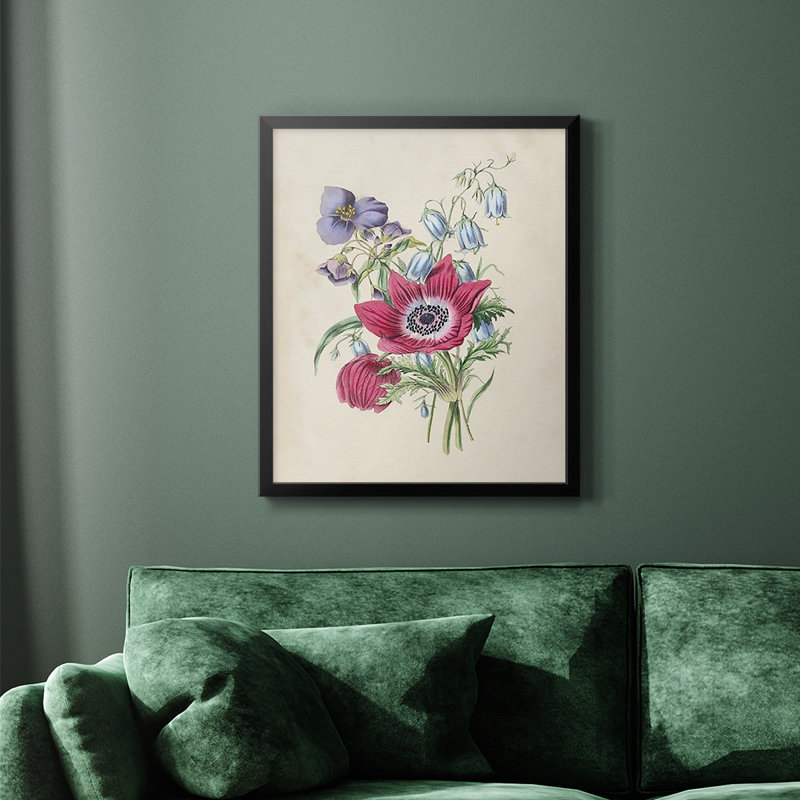 Antique Garden Bouquet I, toile encadrée de qualité supérieure - prête à être accrochée, Noir, H 20 po x l 16 po