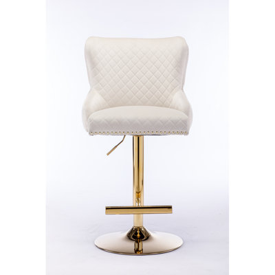 Hengming Velvet Bar Chair Stool One-Piece Set, Adjustable Height, Diamond Lattice Against The Back To Pull The Lion's Head With Zipper Decoration,Set Of 1