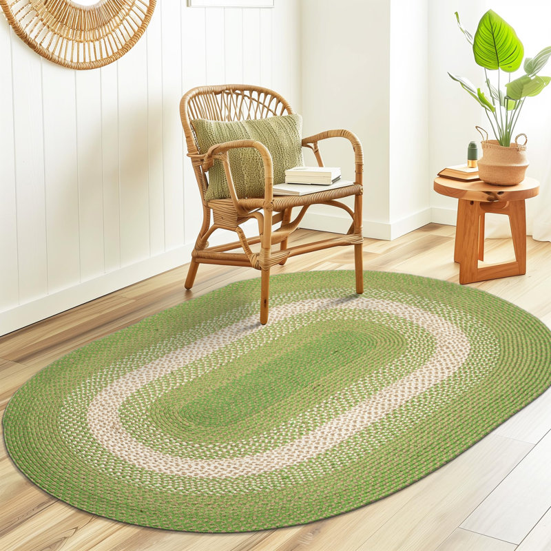 Tapis vert tressé à la main Enika, Ovale 5 pi x 8 pi