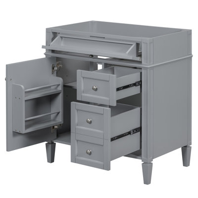 Meuble-lavabo de salle de bain de 30 po sans lavabo supérieur, armoire de rangement moderne avec 2 tiroirs et un tiroir rabattable (BASSIN INCLUS)