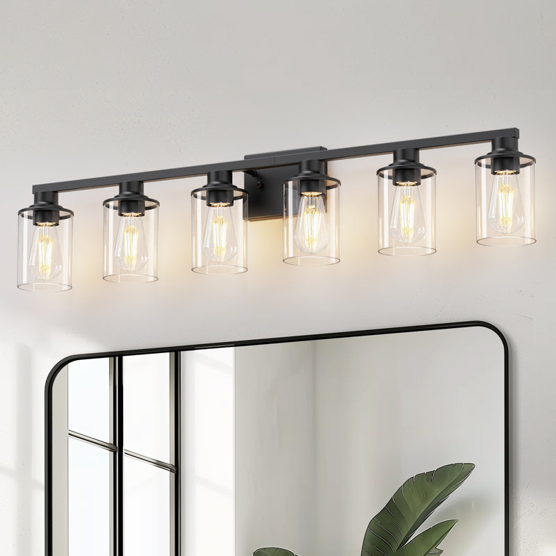 6 - Light Industrial Bathroom Vanity Light, 6 Lights, Matte Black, 8.7" H x 40.35" W x 5.27" D