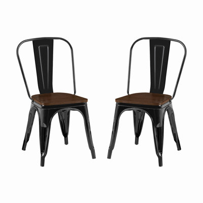 Set of 2 High Gloss Wooden Seat Industrial Metal Dining Chairs 18" Seat Height Stackable, Indoor Outdoor, Lightweight Easy-Clean Surface, Easy Assembly, Durable Modern Design