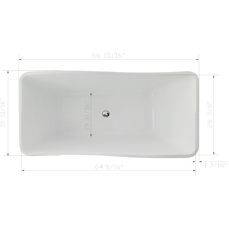 BT 66.94'' x 30.69'' Soaking Acrylic Bathtub