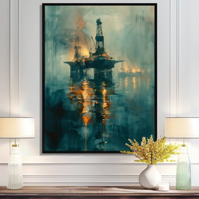 Plate-forme de pétrole bleue et jaune dans le golfe du Mexique