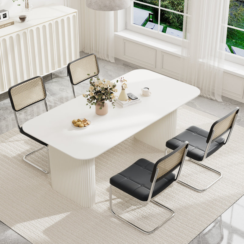 Ensemble de table de salle à manger 70,9 po, 5, Noir, Blanc