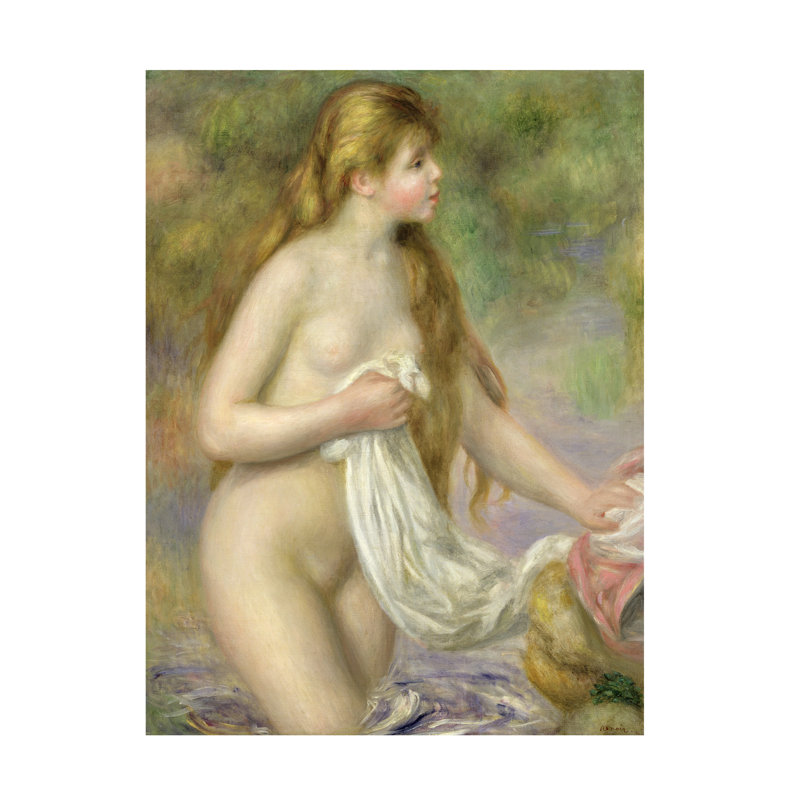 Pierre Auguste Renoir, baigneuse aux cheveux longs, art sur toile C.1895, H 32 po x l 24 po