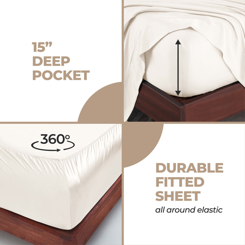 Modal From Beechwood 300 Thread Count Lightweight Cooling Solid Deep Pocket Bed, Ivory, Full Sheet Set