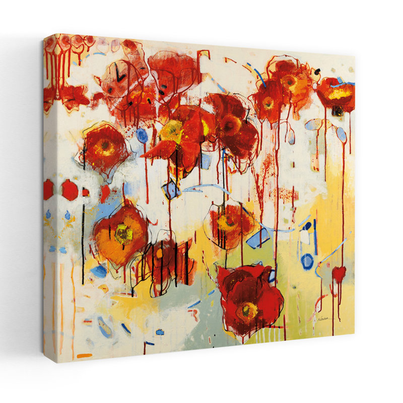 Art contemporain abstrait rouge coquelicot, H 32 po x l 32 po