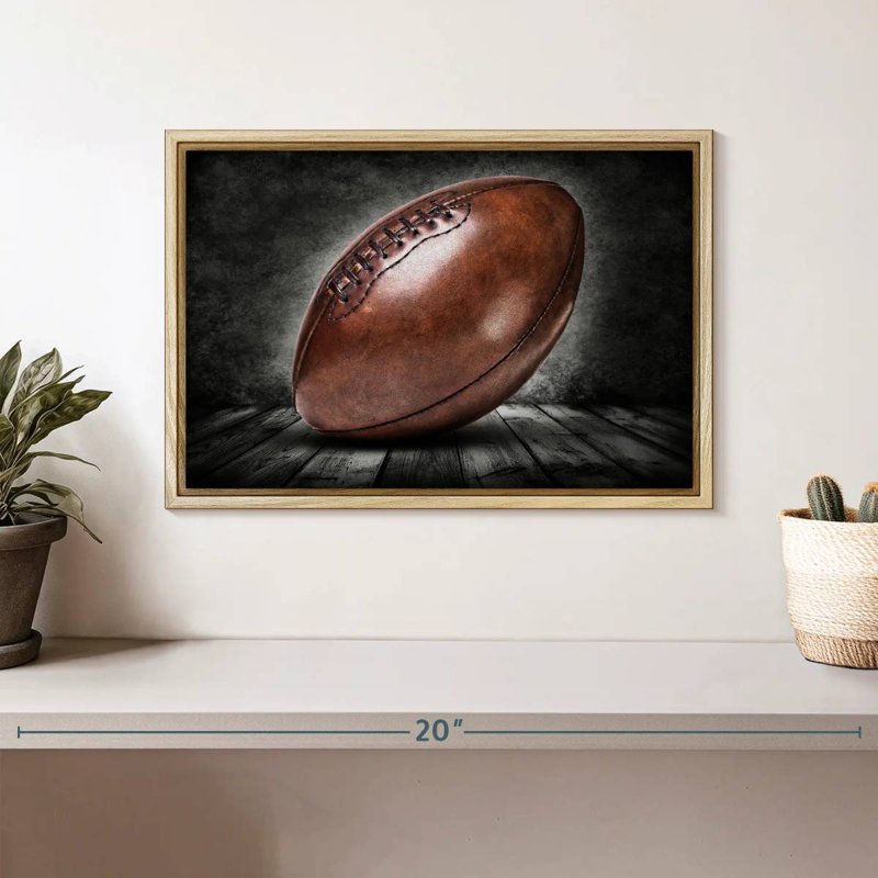 Football rétro grunge, Cadre flottant en bois naturel, 13 po x 9 po