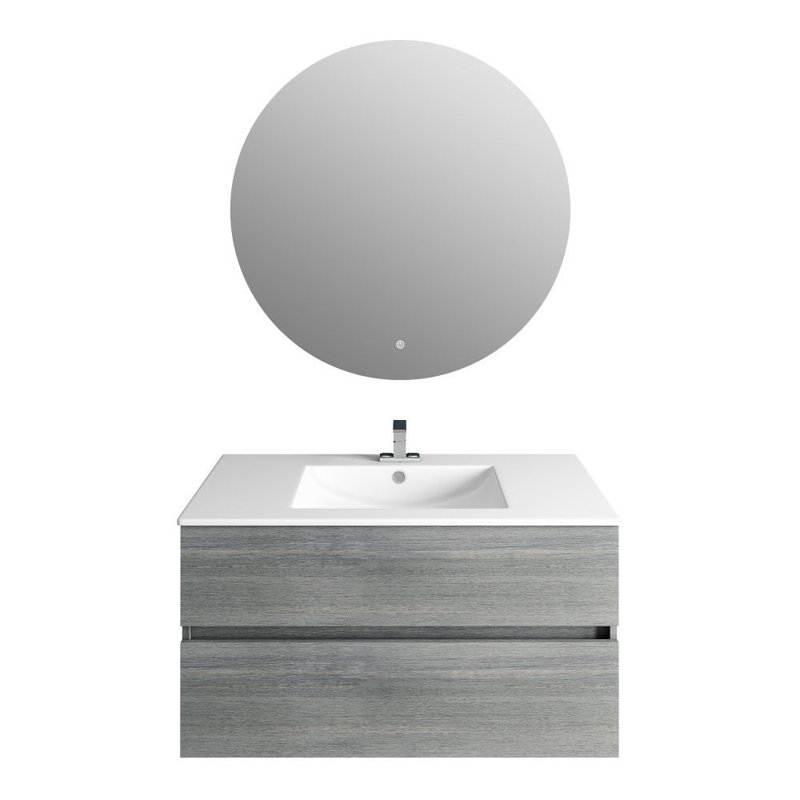 Meuble-lavabo 36 po, lavabo, miroir Moon, Blanc