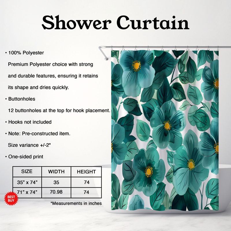 Rideau de douche Teal Garden - Premium, H 74 po x l 71 po