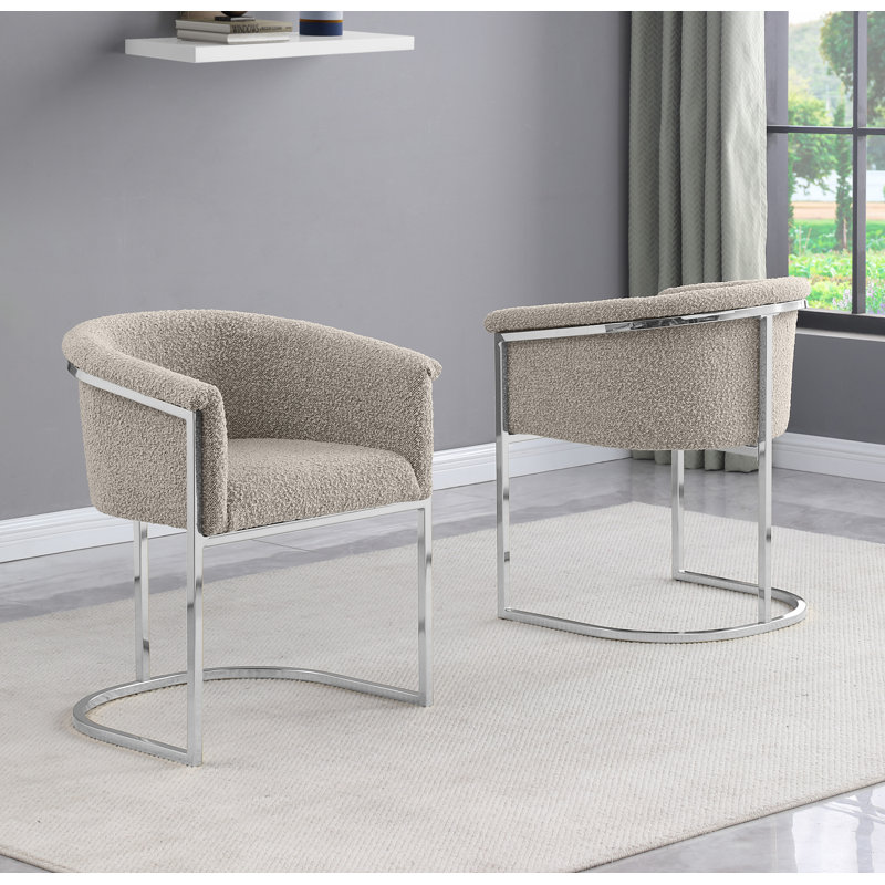 Chaises d'appoint en tissu avec base Boucle, Chrome, Gris
