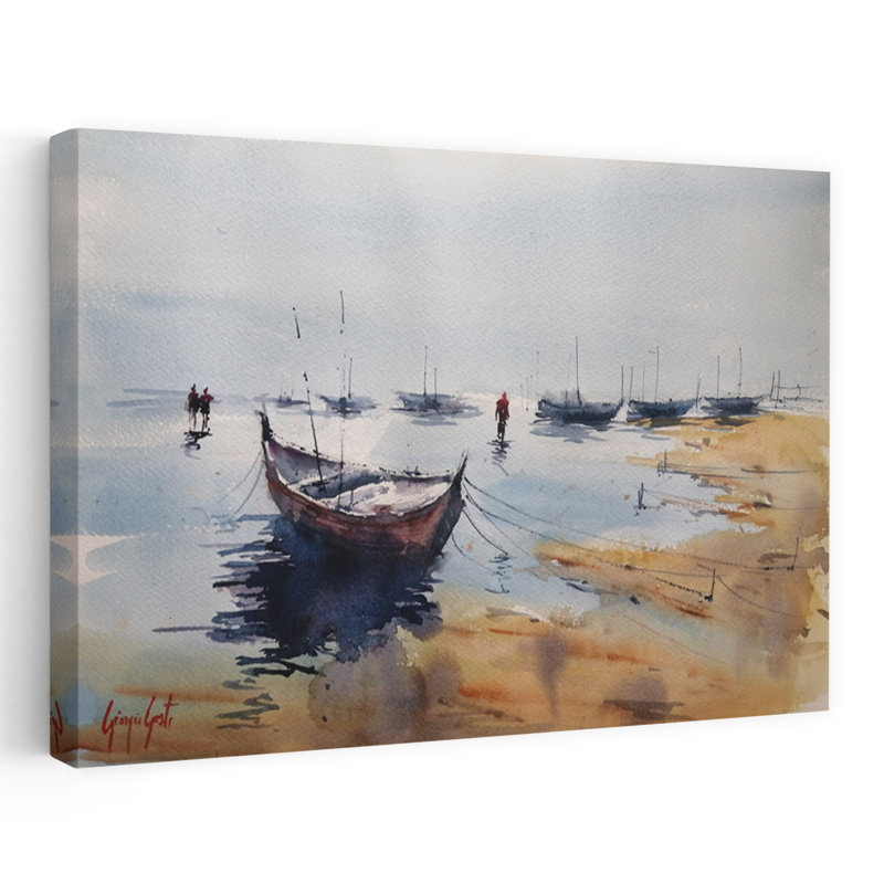 «Calm Harbor Morning Peaceful Serene Tranquil Coastal», reproduction d'art mural, 16" H x 24" W