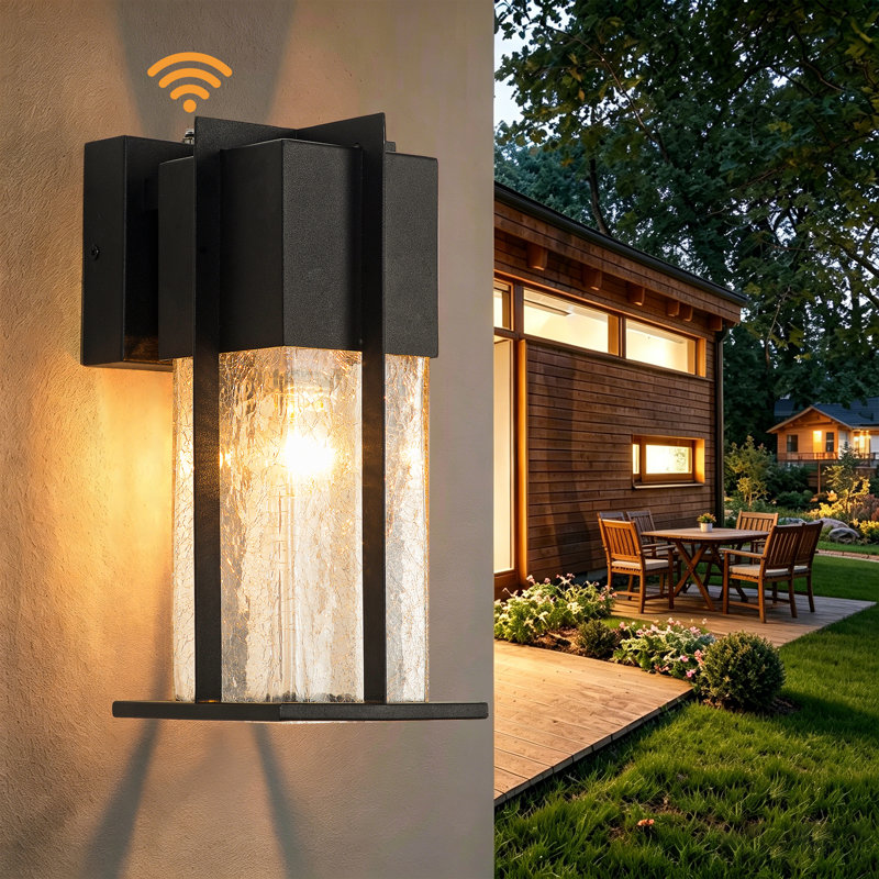 Dusk to Dawn Wall Light, Modern Outdoor Wall Lighting with Crackle Glass
