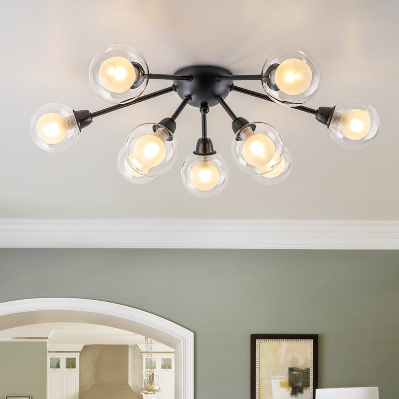 9-light Glass Globe Sputnik Flush Mount