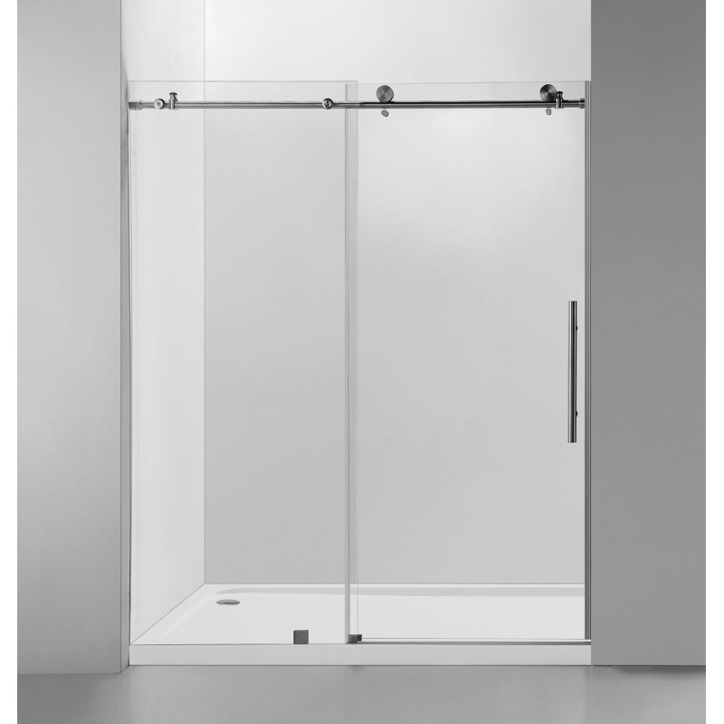 76 in. H x 60 in. W Frameless Sliding Shower Door with with Explosion-Proof Clear Glass, Brushed Nickel
