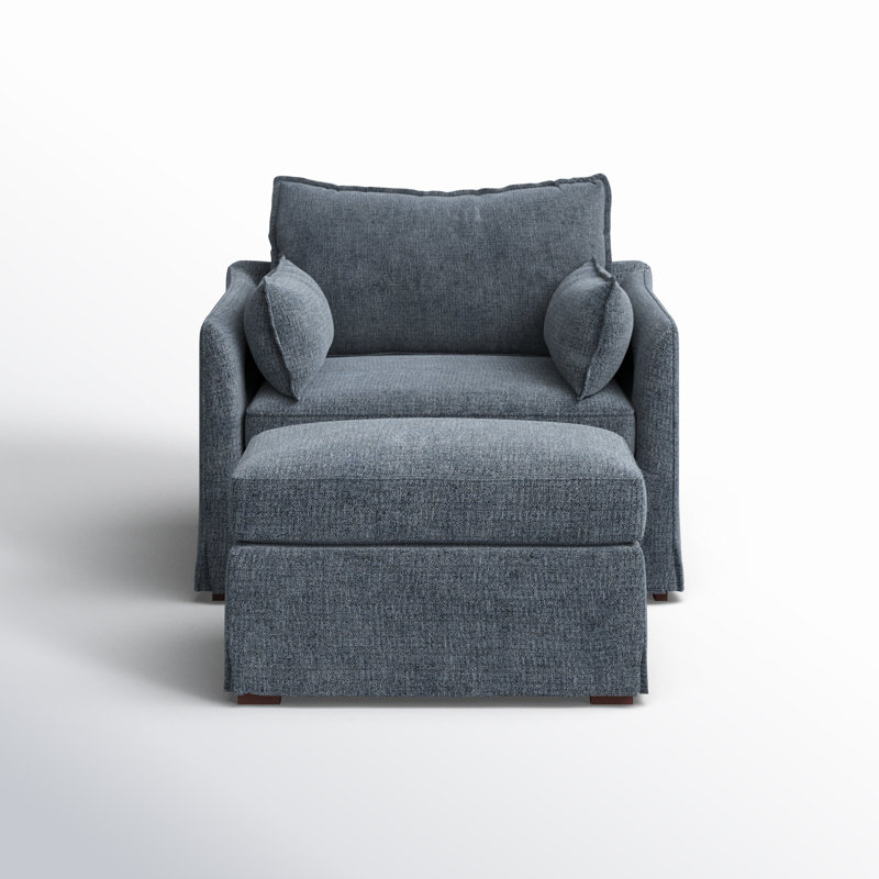 Fauteuil à housse avec roues et repose-pieds Cario, Polyester bleu