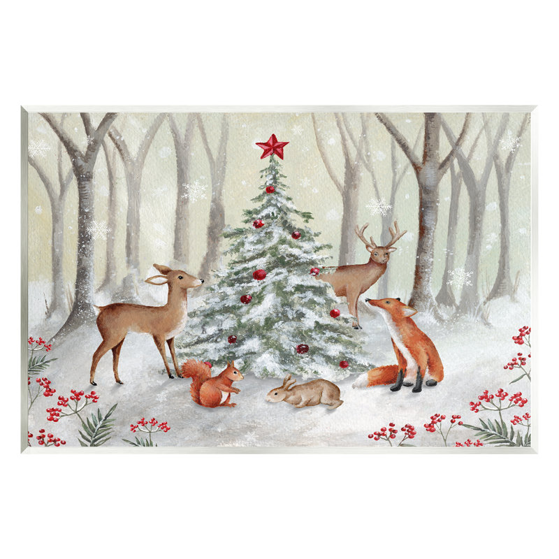 " Forest Animals & Christmas Tree " by Emma Leach, 13" H x 19" W x 0.5" D