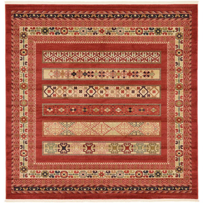 Tapis décoratif géométrique rouge profond Frederik