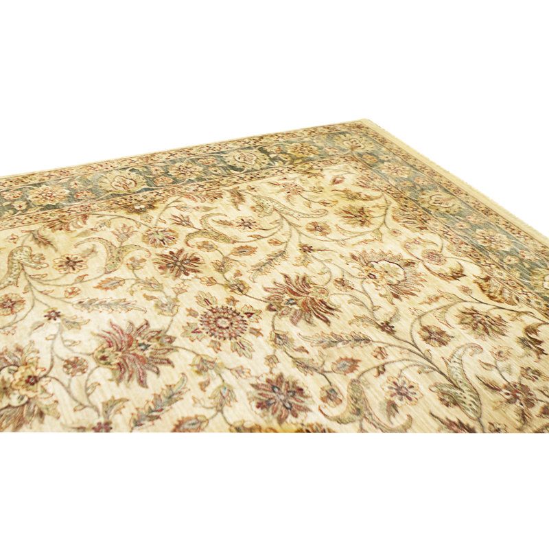 Hand Knotted Area Rug, Ivory And Black, Rectangle 10'1" x 8'
