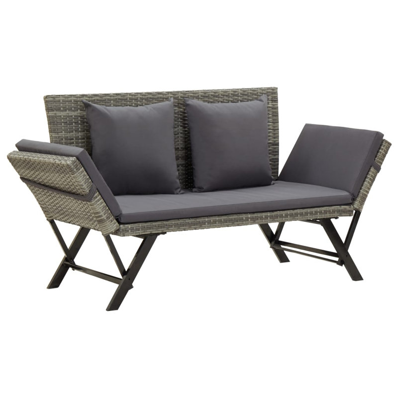 Garden Bench with Cushions 176 cm Poly Rattan Dining Seat, Dark Grey, Light Grey