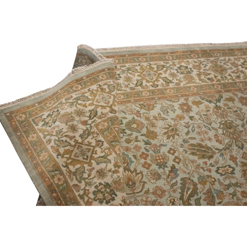 Hand Knotted Wool Oriental Area Rug in Green