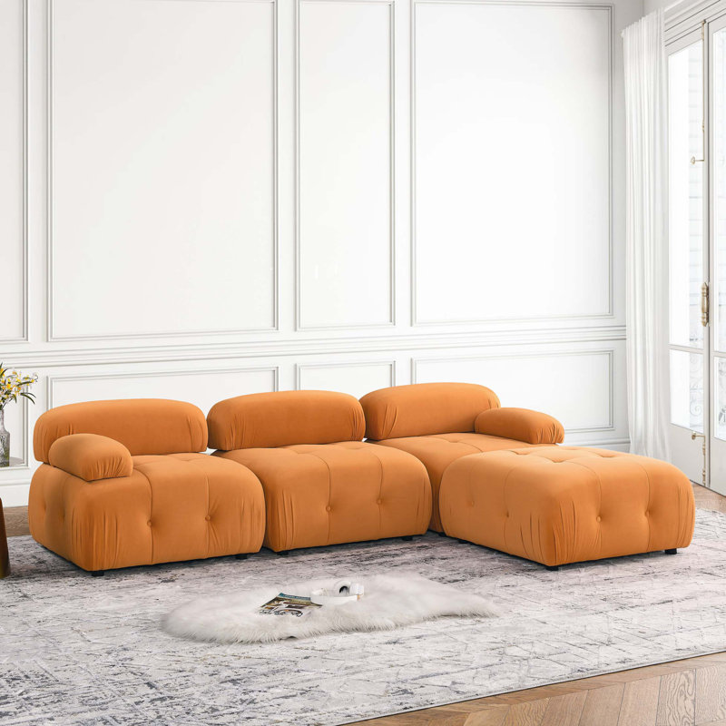 Canapé modulaire modulaire, capitonné à boutons et bricolage, canapé en forme de L avec repose-pieds réversible