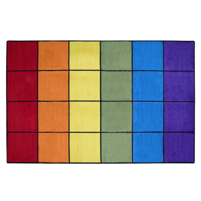 KidCarpet.com Rainbow Blocks Seating Grid Classroom Rug, 7'6"x12' Rectangle - Class 1 Fire Rated, Oeko-Tex certified commercial-grade nylon seating grid rug - defined squares for classroom management