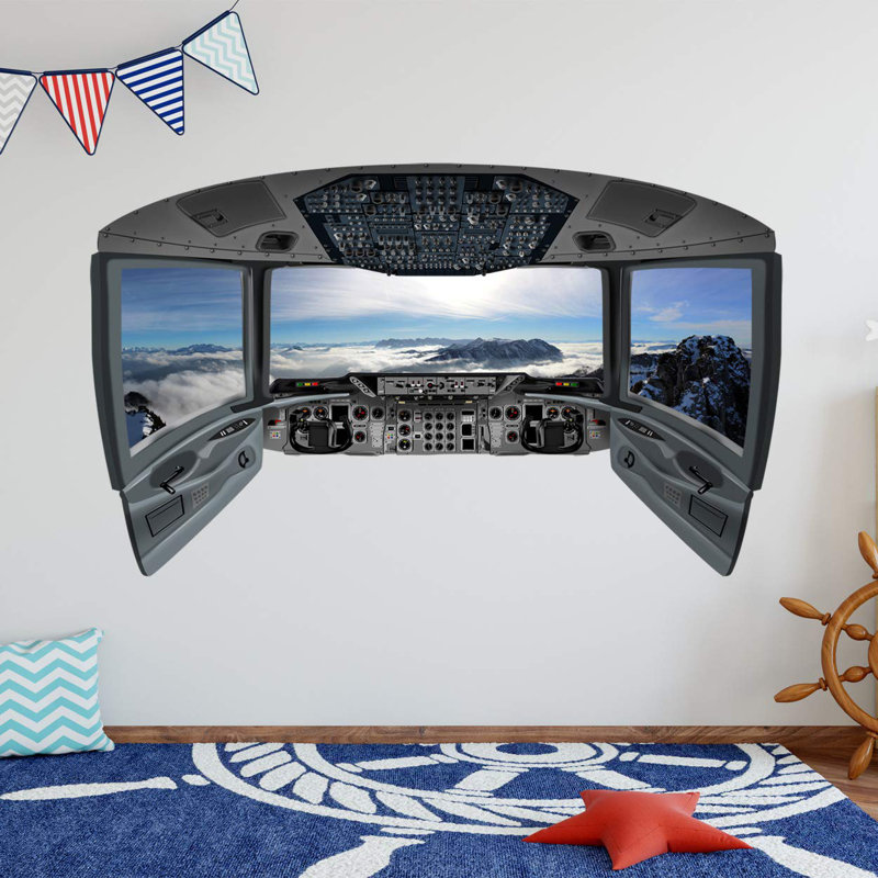 Murale en vinyle avion de fenêtre avion cockpit Aaryahi, H 30 po x l 50 po