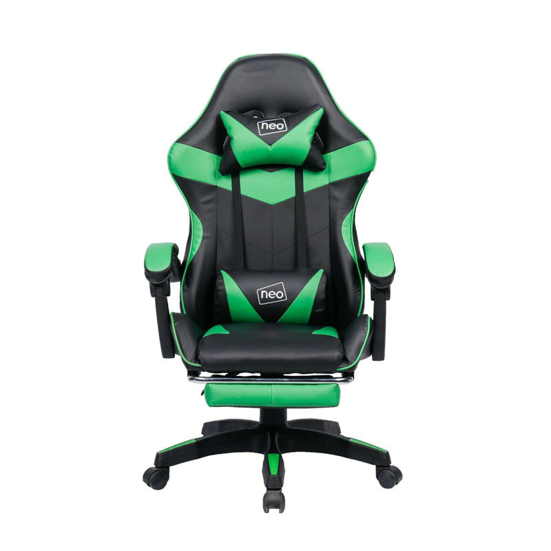 Racing Massage Computer Gaming Chair with Footrest, Green/Black