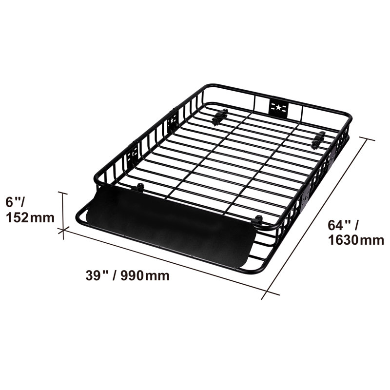 Roof Rack Cargo Basket, 162.6 cm x 99.1 cm x 15.2 cm Rooftop Cargo Carrier with Extension, Heavy-duty Steel 90.7 kg Capacity Universal Roof Rack Basket, Luggage Holder for SUV, Truck