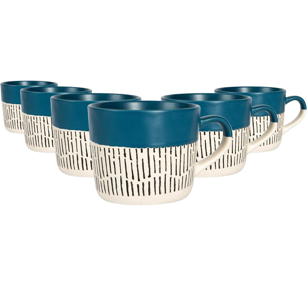 Dipped Dash Set of 6 Ceramic Coffee Mugs Set Dishwasher & Microwave Safe