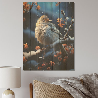 Oiseau bleu d'hiver Serenity I - oiseau sur bois