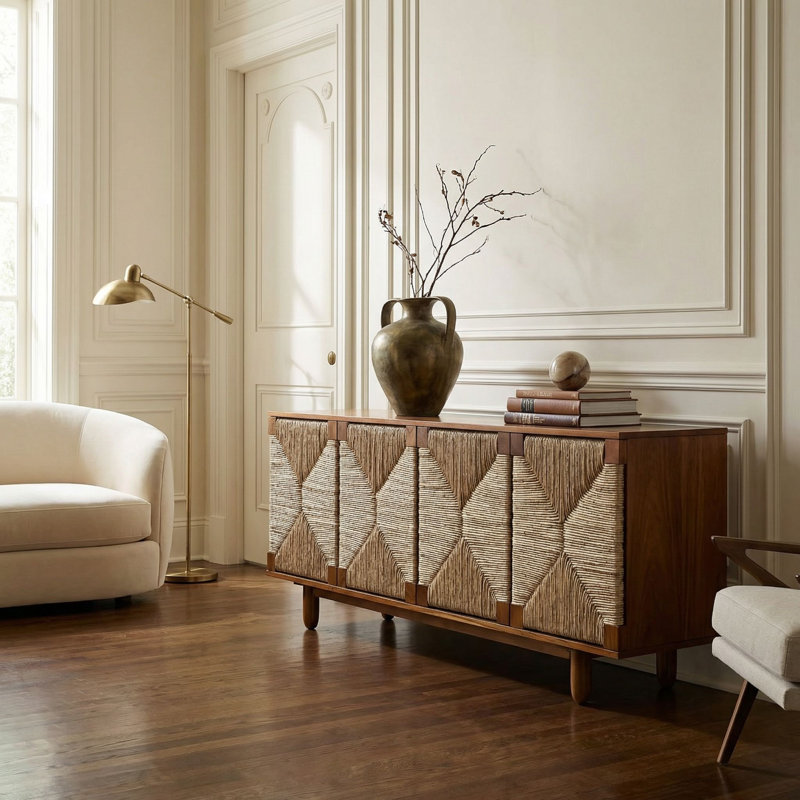 Buffet 4 portes Brook, Teck semi-lustré transparent