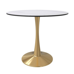 Table de salle à manger ronde avec plateau en pierre frittée et base de piédestal en acier pour 2 à 4 personnes dans la cuisine et la salle à manger