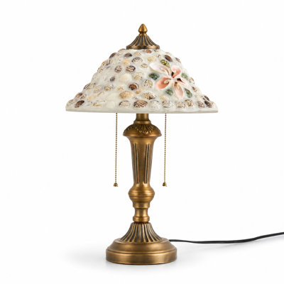 Coastal Style Table Lamp with Seashell Shade, Antique Brass Base Accent Table Lamp