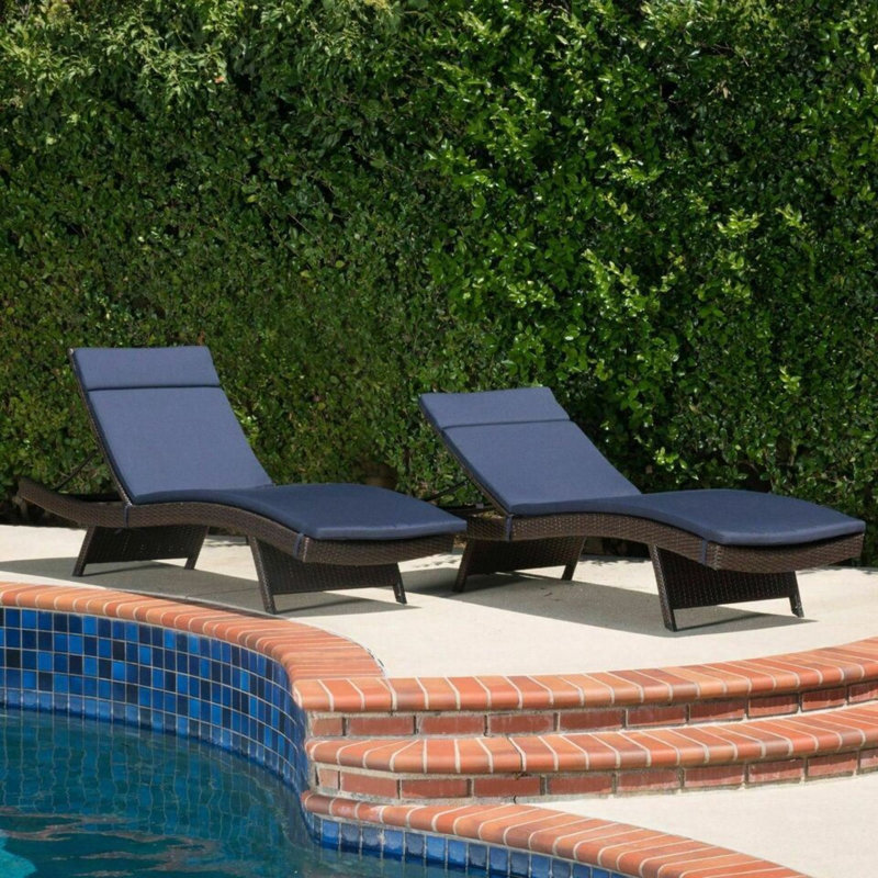  Salem Outdoor Chaise Lounge Cushion with Ties, Water Resistant, Navy Patio Pad, Navy