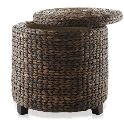  Casafield 17" Round Storage Ottoman with Lid, Water Hyacinth Footrest